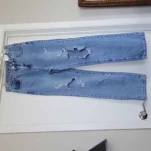 SHEIN Jeans High Waist Busted Knee Distressed 30 x 32 Light Wash Denim Festival